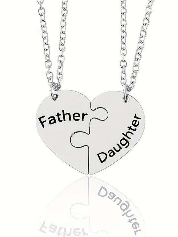 Heart Shaped Puzzle & Letter Design Pendant Necklace for Father and Daughter, Fashion Jewelry for Party, Daily Clothing Decor, Trendy All-match & Exquisite Jewelry for Birthday Gift