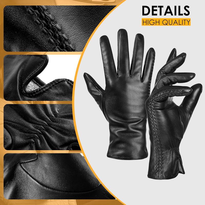 Genuine Sheepskin Leather Gloves for Women, Winter Warm Touchscreen Texting Cashmere Lined Driving Dress Gloves