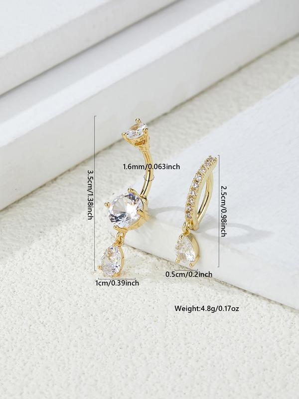 Women's Elegant Rhinestone Decorated Belly Rings, Exquisite Trendy Belly Piercing Jewelry, Chic Body Jewelry for Party & Daily Decor