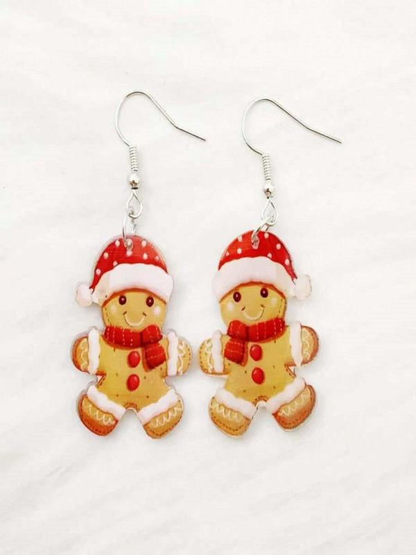 Cute Gingerbread Man Design Dangle Earrings, Fashionable Jewelry for Women, Trendy All-match & Exquisite Jewelry for Birthday Gift