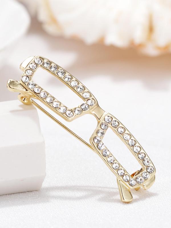 Rhinestone Decorated Eyeglasses Design Brooch, Fashionable Clothes Brooch for Women & Men, Trendy All-match & Exquisite Brooch for Birthday Gift