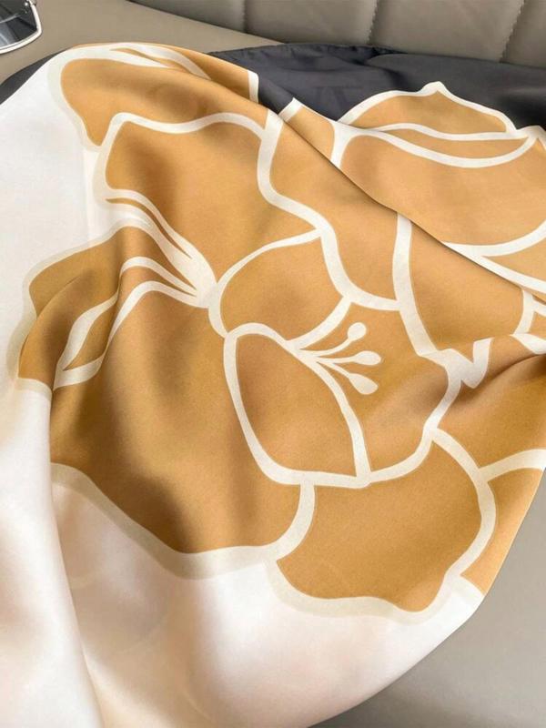 Women's Floral Print Square Scarf, Elegant Fashion Breathable Comfort  Satin Scarf for Daily Life, Versatile All-match Accessories for Women & Girls