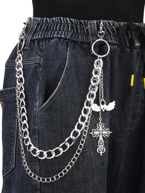 Punk Style Cross & Wing & Heart Design Pants Chain, Fashion Chain Pants Belt for Men & Women, Trendy All-match & Exquisite Clothes Accessories for Gift