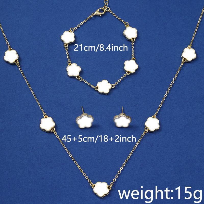 Elegant Flower Design Vintage Jewelry Set, Including Stud Earrings, Charm Necklace & Matching Bracelet, Fashion Summer 2024 Cool Female Accessories for Women & Girls