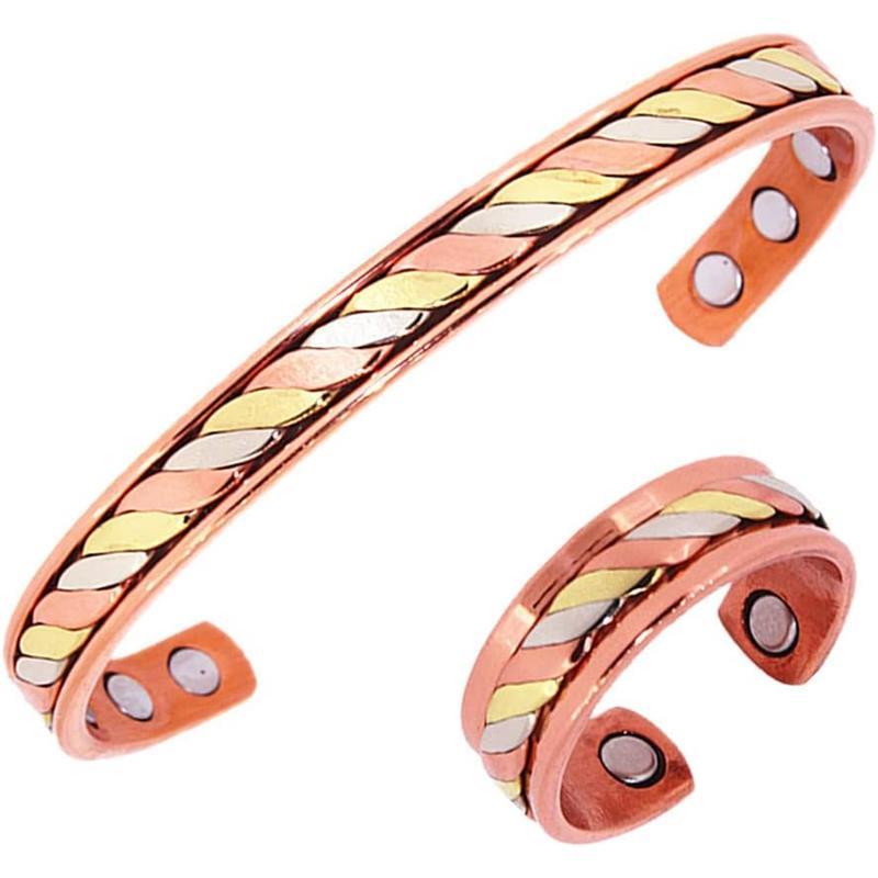 Magnetic Copper Bracelet & Ring adjustable size for Arthritis for Women