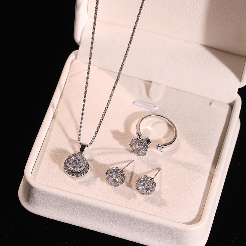 Jewelry Set, Necklace + Ring + Earrings, Rotatable Ring, Earrings, Titanium Steel Necklace, Three-Piece Set, Fahion Clavicle Chain Female