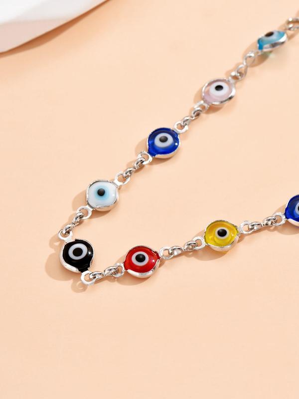 Colorful Alloy Evil Eye Charm Bracelet, Fashionable and Versatile Matching Bracelet for Women, Trendy Cute Accessories for Party and Daily Life As Gift for Girlfriend