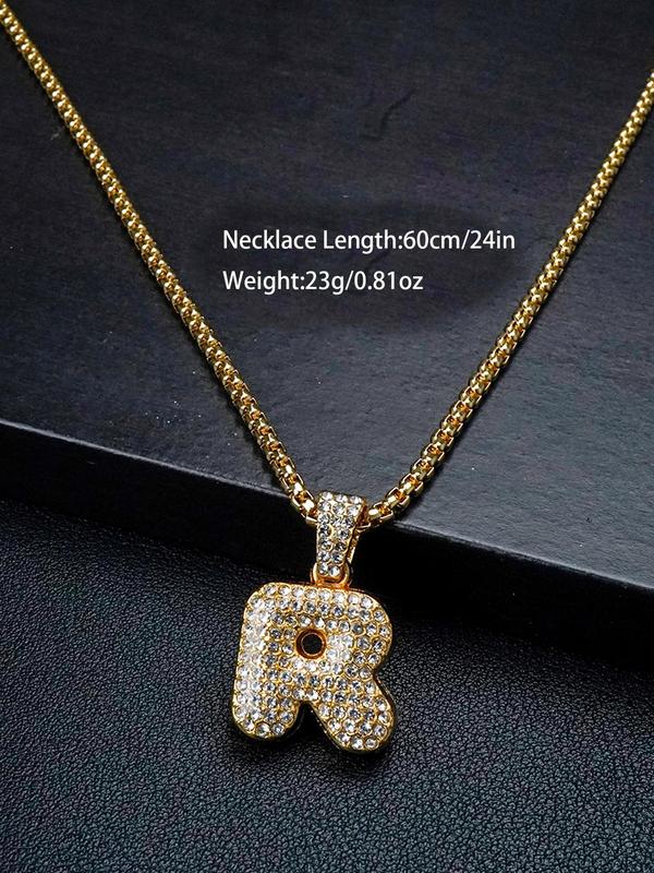 2024 Fashion Rhinestone Inlaid Alphabet Initial Necklace, Alloy Chains Necklaces for Women & Men, Punk Iced out Jewelry, Goth Vintage Jewelry for Women & Male Accessories for Party, Daily Decor