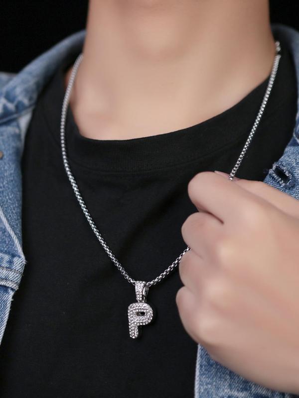 2024 Fashion Rhinestone Inlaid Alphabet Initial Necklace, Alloy Chains Necklaces for Women & Men, Punk Iced out Jewelry, Goth Vintage Jewelry for Women & Male Accessories for Party, Daily Decor