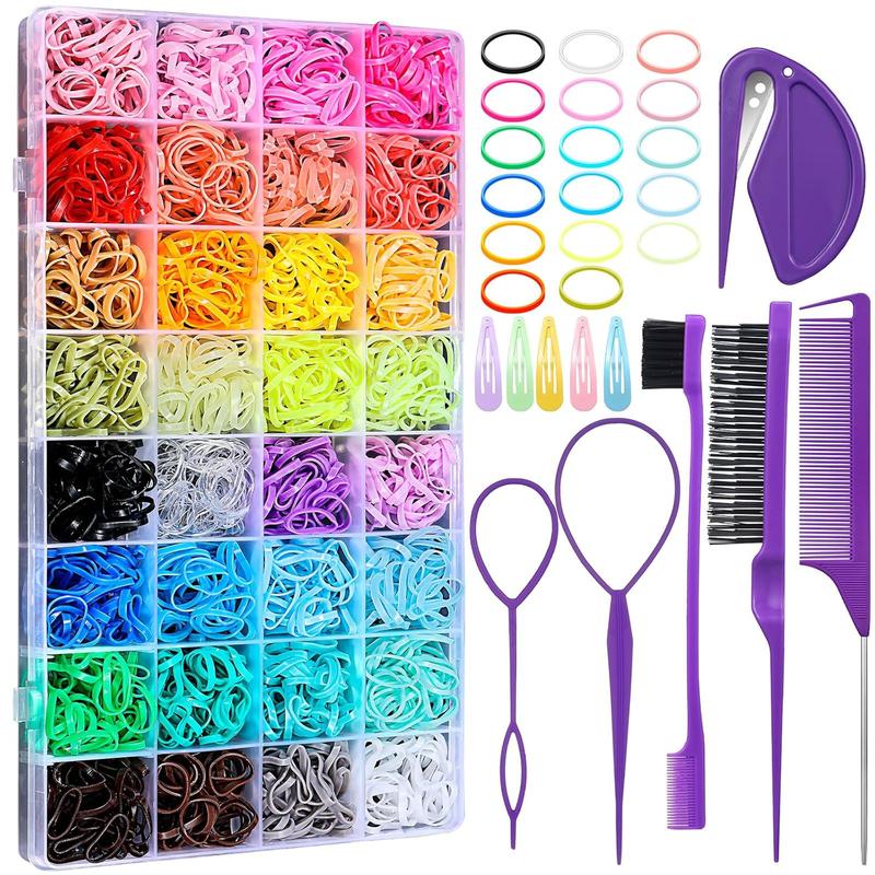 32 Colors Small Hair Rubber Bands with 16 Hair Styling Tools, 2000 count Elastic Girl  Hair Ties Mini Hair Bands with Hair Elastic  Hair Accessories Xmas Stuff for Girls