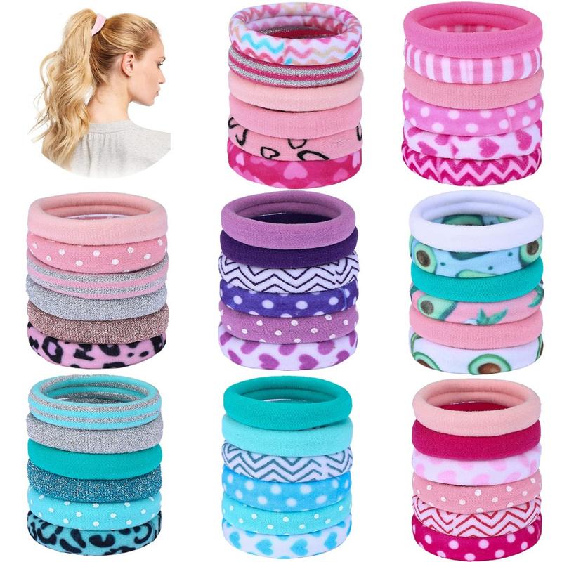 Hair Ties for Girls - 48 Pack No Slip Seamless Thick Curly Hair Ponytail Holders - Nylon Elastic Braiding Ties for Women (Multi-color)