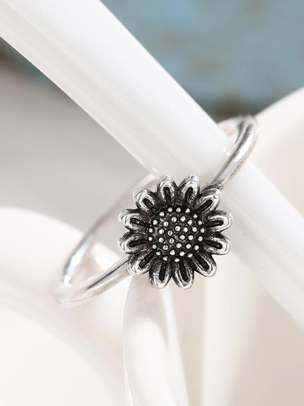 Vintage Sunflower Design Ring, Flower Decor Ring for Women, Fashion Jewelry for Party, Daily Clothing Decor for Girl