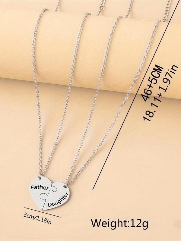 Heart Shaped Puzzle & Letter Design Pendant Necklace for Father and Daughter, Fashion Jewelry for Party, Daily Clothing Decor, Trendy All-match & Exquisite Jewelry for Birthday Gift