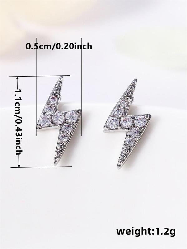 Lightning Design Rhinestone Decor Stud Earrings, Cute Earrings for Women, Fashion Jewelry for Party, Daily Clothing Decor for Girl