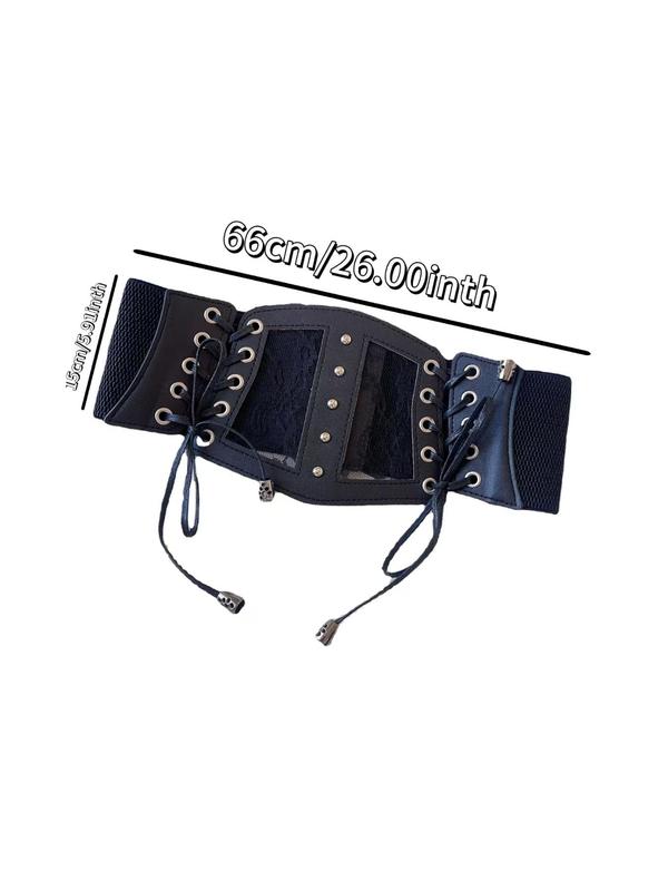 Women's Vintage Lace Up Wide Belt, 2024 New Style Fashionable Contrast Lace Design Waistband for Jeans & Dress, Trendy All-match & Exquisite Belt for Outfit Matching