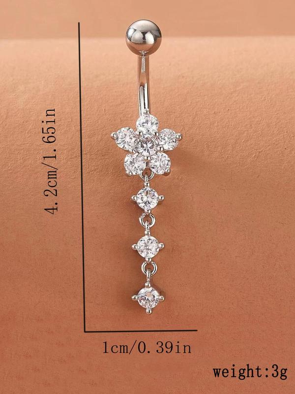 Women's Elegant Rhinestone Decor Belly Ring, Trendy Flower Design Belly Piercing Ring, Chic Body Jewelry for Women for Party Decor