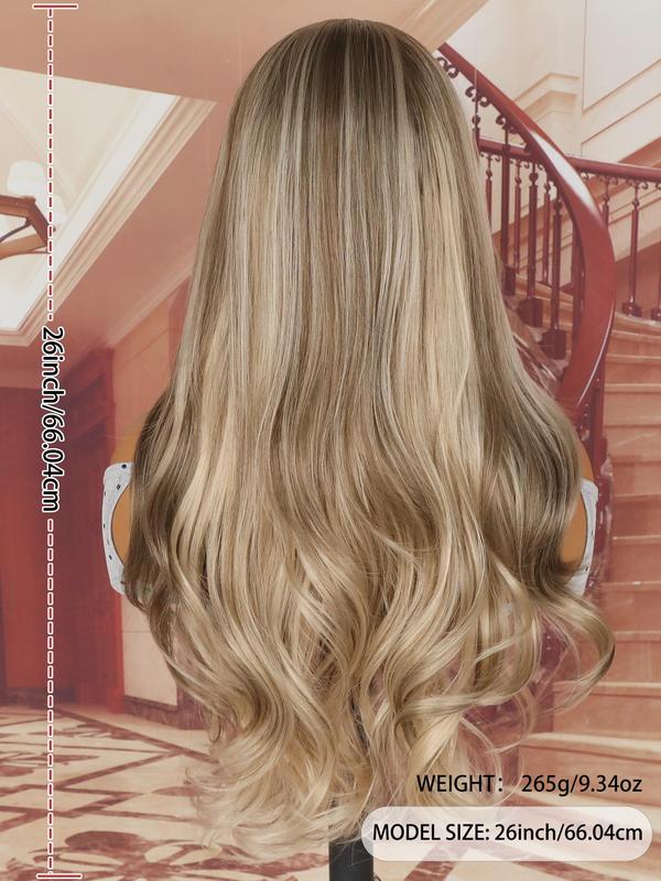 26 Inch Ombre Color Long Wavy Wigs for Women, Gorgeous Fluffy Wigs without Bangs, Synthetic Lace Front Wigs for Party, Daily Use