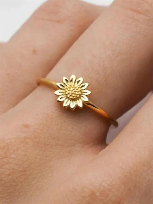 Vintage Sunflower Design Ring, Flower Decor Ring for Women, Fashion Jewelry for Party, Daily Clothing Decor for Girl