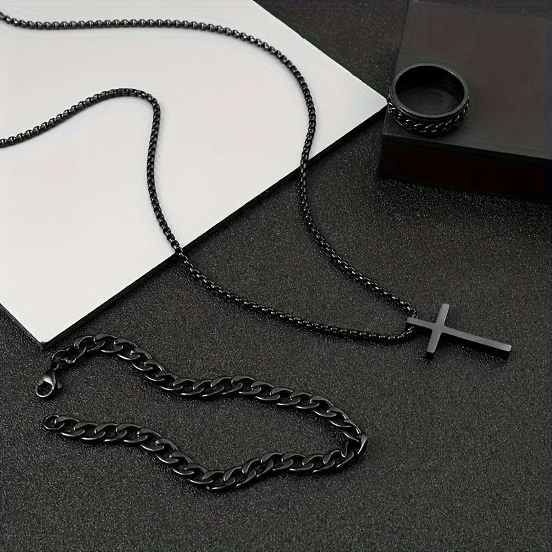 3 pcs set men's fashion alloy cross pendant necklace + bracelet + ring set