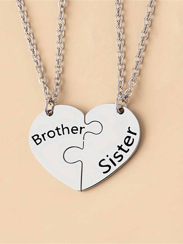 Heart Shaped Puzzle & Letter Design Pendant Necklace for Father and Daughter, Fashion Jewelry for Party, Daily Clothing Decor, Trendy All-match & Exquisite Jewelry for Birthday Gift