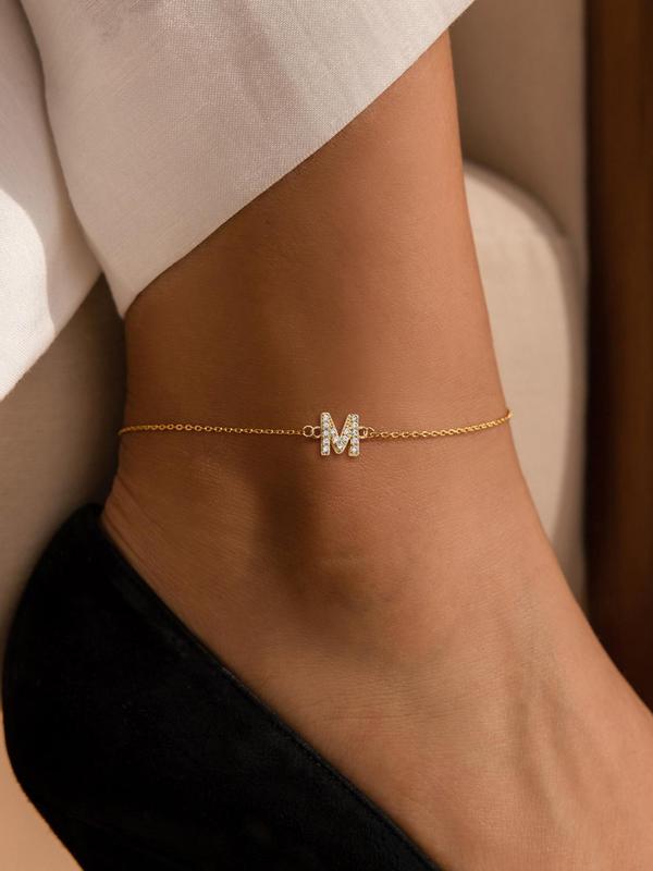 Rhinestone Letter Detail Anklet for Women & Girls, Fashion Jewelry for Party, Daily Clothing Decor, Trendy All-match & Exquisite Jewelry for Birthday Gift