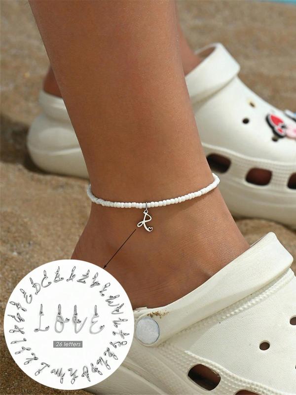 Boho Style Letter Charm Anklet, 1 Count Initials Beaded Anklet, Fashionable Jewelry for Women & Girls for Party, Daily Decor, Trendy All-match & Exquisite Jewelry for Birthday Gift