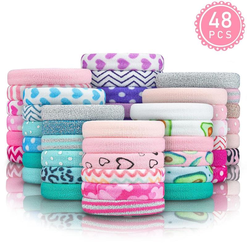 Hair Ties for Girls - 48 Pack No Slip Seamless Thick Curly Hair Ponytail Holders - Nylon Elastic Braiding Ties for Women (Multi-color)