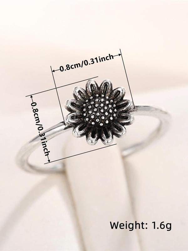 Vintage Sunflower Design Ring, Flower Decor Ring for Women, Fashion Jewelry for Party, Daily Clothing Decor for Girl