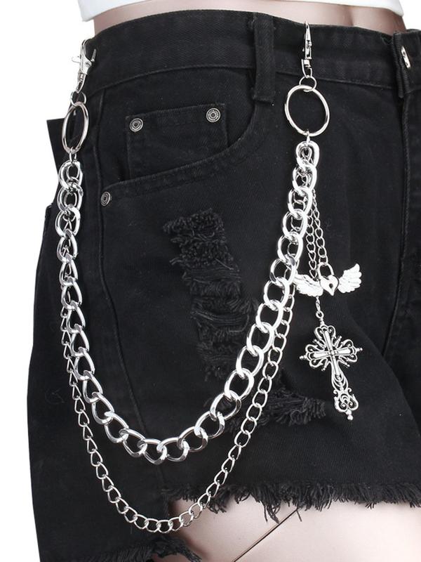 Punk Style Cross & Wing & Heart Design Pants Chain, Fashion Chain Pants Belt for Men & Women, Trendy All-match & Exquisite Clothes Accessories for Gift