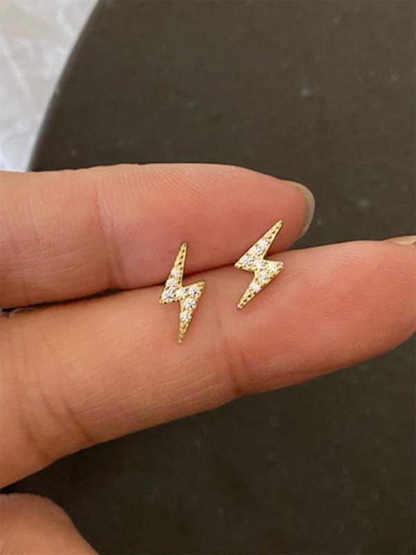 Lightning Design Rhinestone Decor Stud Earrings, Cute Earrings for Women, Fashion Jewelry for Party, Daily Clothing Decor for Girl