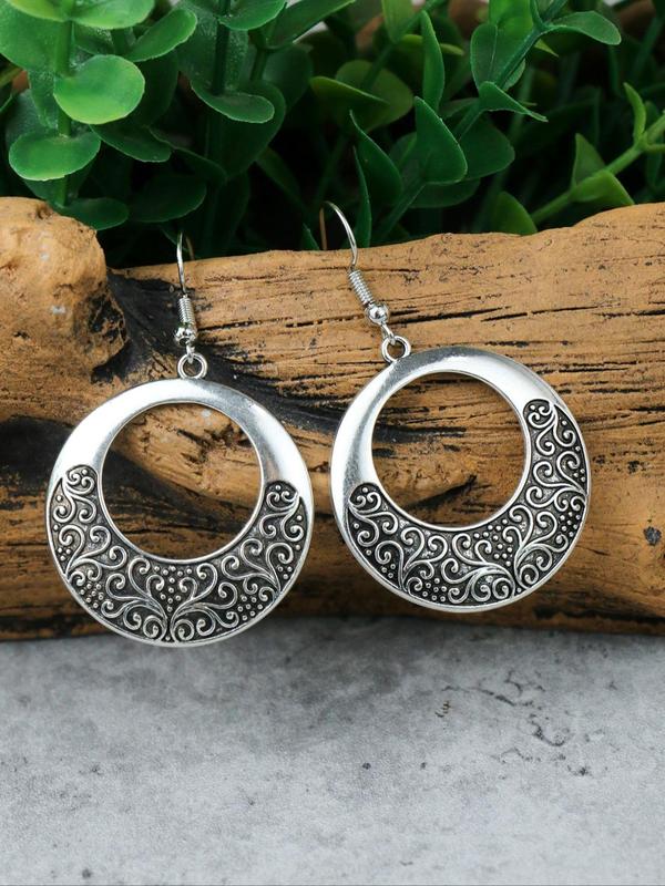 Boho Ethnic Style Hollow Out Design Dangle Earrings & Necklace (3counts set), Vintage Jewelry Set for Women, Fashion Accessories for Party, Daily Clothing Decor