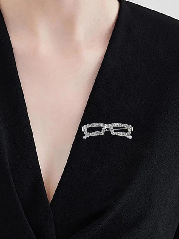 Rhinestone Decorated Eyeglasses Design Brooch, Fashionable Clothes Brooch for Women & Men, Trendy All-match & Exquisite Brooch for Birthday Gift