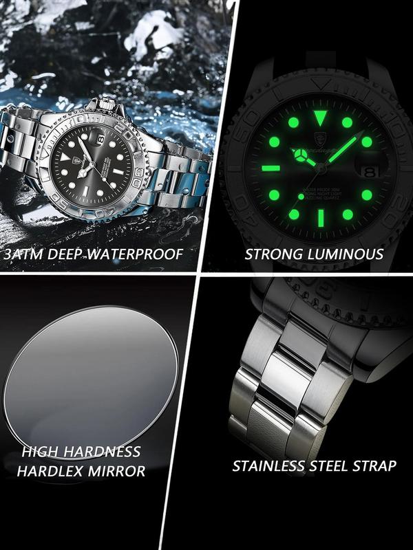 Men's Business Fashion Waterproof Luminous Date Quartz Watch, Fashion Watch for Party, Daily Clothing Decor, Trendy All-match & Exquisite Watch for Birthday Gift with Box