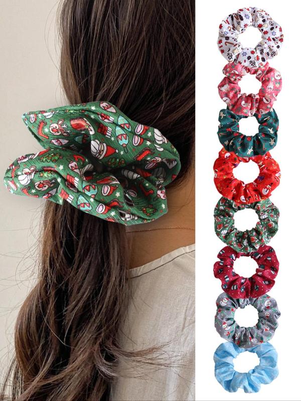 Cute Christmas Themed Ruched Hair Tie, High Stretch Scrunchie, Fashion Hair Accessories for Women & Girls, Minimalist Headwear Suitable for Thick Hair