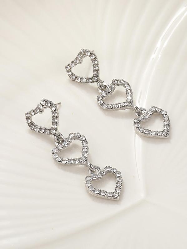 1 Pair Elegant Hollow Out Rhinestone Heart Decor Stud Earrings, Connected Heart Charm Stud Earrings, Fashion Jewelry Accessories For Women & Girls