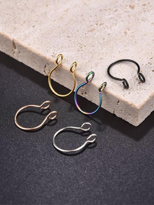 5pcs Stainless Steel Nose Cuff, U-shaped Fake Nose Rings, Casual Trendy Body Jewelry for Daily & Party Wear