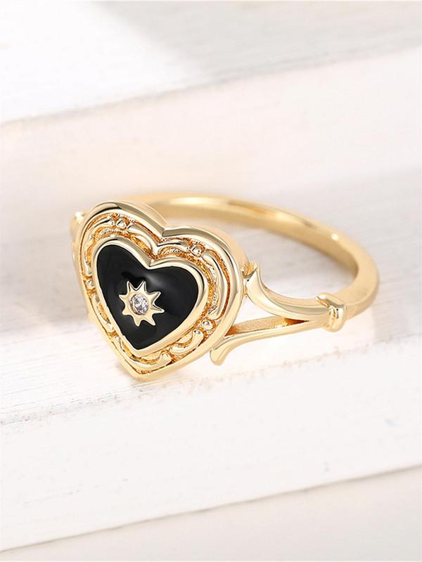 Romantic Heart Design Promise Ring,  Fashion Rhinestone Decorated Hollow out Design Accessories for Wedding Party, Elegant Jewelry for Women