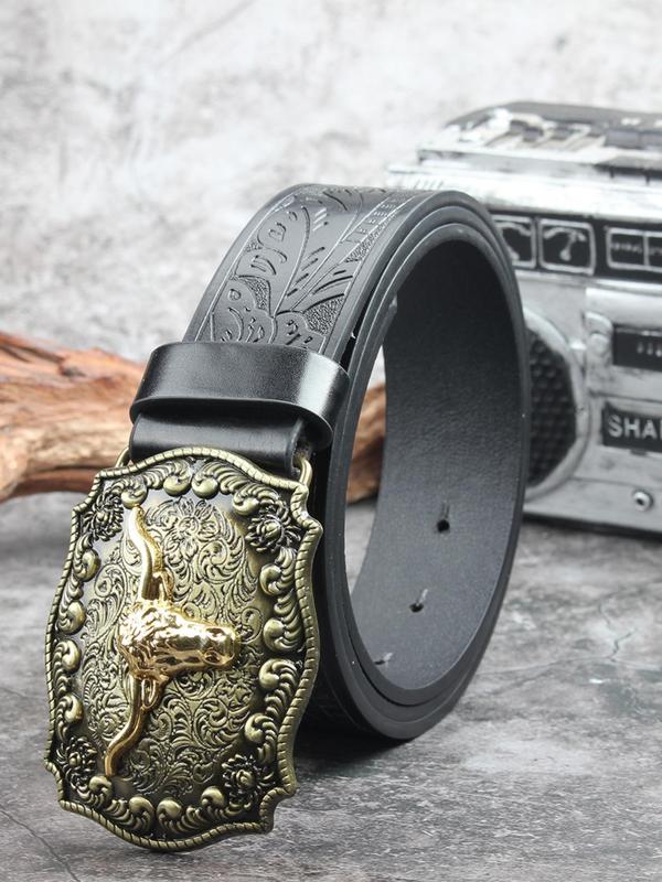 Western Cow Head Design Buckle Belt, Vintage Style Animal Decor Belt for Men & Women, Fashion Belt for Party, Daily Decor, Trendy  Belt for Birthday Gift