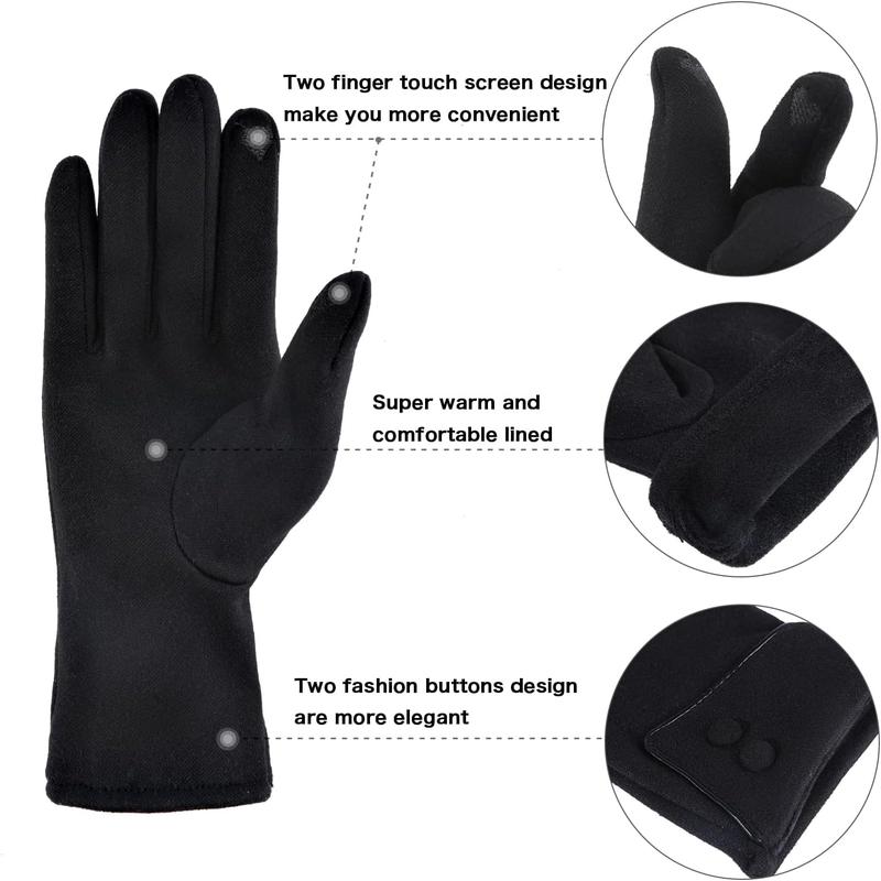 Women's Winter Warm Gloves Touch Screen Texting Lined with Plush Warm Gloves 2 Pairs