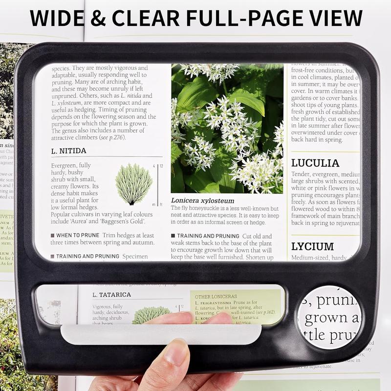 5X 10X Large Magnifying Glass for Reading, Rechargeable Magnifier with 3 Light Modes, 48 Adjustable LED Lights, Lightweight Handheld Magnifier for Seniors & Low Vision Readers, Black