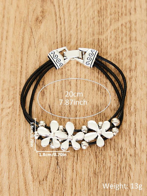 Boho Style Flower Design Bangle, Vintage Retro Multi-layered Bracelet for Women & Girls, Fashion Jewelry for Party, Daily Decor, Trendy All-match & Exquisite Jewelry for Birthday Gift