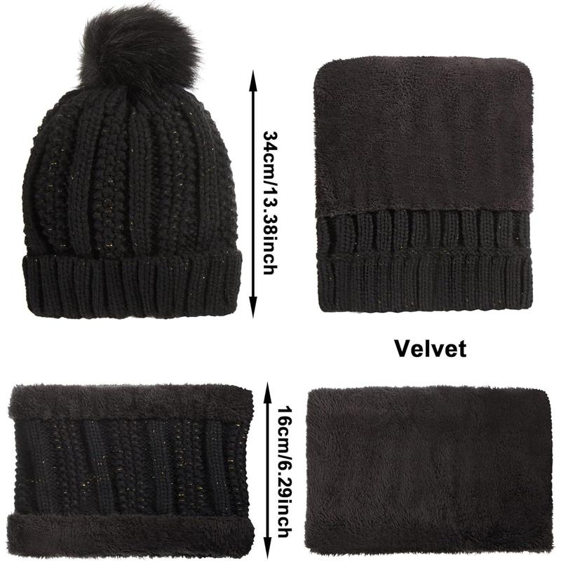 5 Count Winter Hat Scarf Gloves Set Lined Knit Beanie Hat Warm Touch Screen Gloves Earmuff Warmer for Women