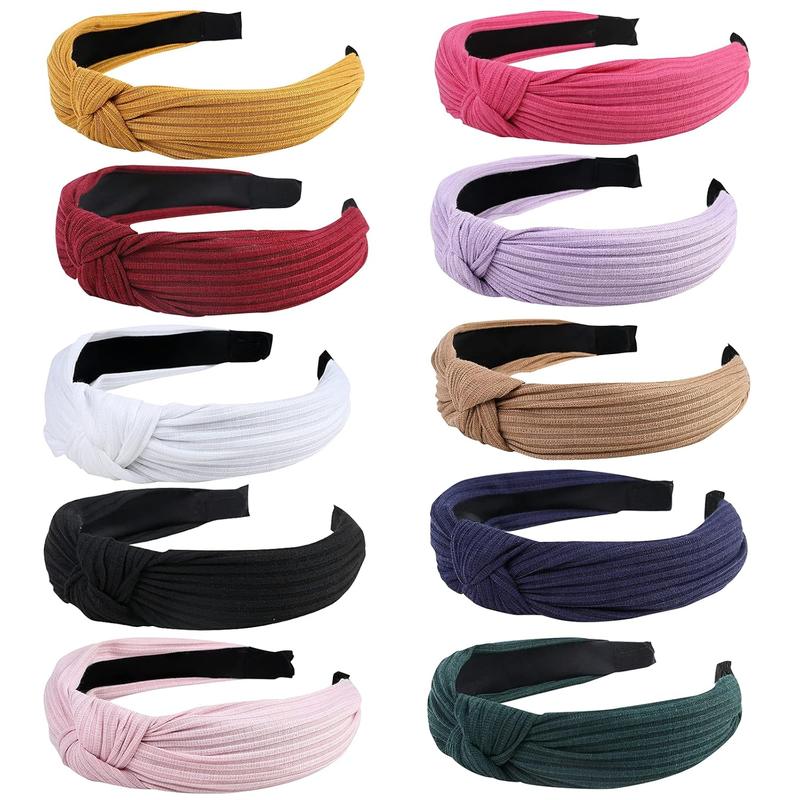 10 Pack Knotted Wide Headbands for Women Cute Fashion  Wrap in Solid Color Non-slip Hair Accessories for Daily Festival Presents