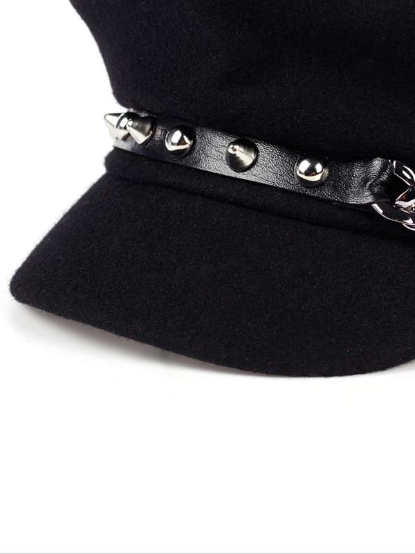 Unisex Casual Simple Style Plain Color Trendy Beret, Elegant Studded Decorated Baseball Cap, Fashionable Hat for Outdoor Activities, Femboy Sissy Goth Outfit