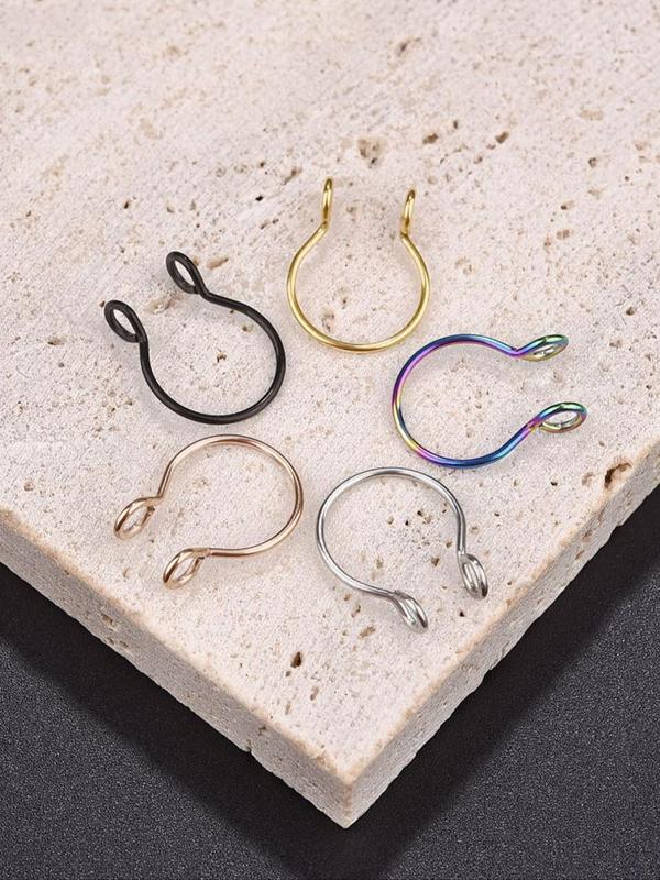 5pcs Stainless Steel Nose Cuff, U-shaped Fake Nose Rings, Casual Trendy Body Jewelry for Daily & Party Wear