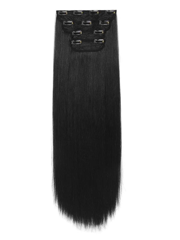 28 Inch Long Clip in Hair Extensions, 2024 New Natural Straight Beginners Glueless Hairpieces, Full Head Synthetic Fiber Hair Extensions for Women