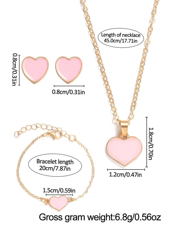 Women's Elegant Round Dial Wristwatch & Heart Shape Charm Bracelet & Necklace & Stud Earrings, Gorgeous Watch & Jewelry Set, Fashionable Watch Set As Gift Without Box