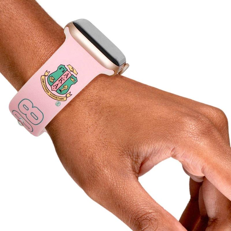 AKA Sorority Pink 1908 Watch Band Strap Women: Pink and Green   Rhodium   Adjustable