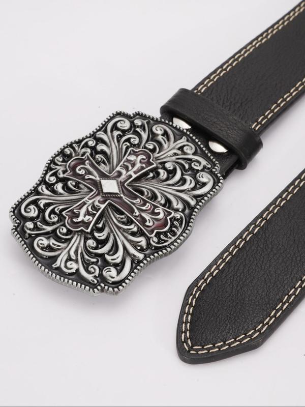 Vintage Cross Design Western Belt, Fashion PU Leather Belt for Women & Men, Casual Retro Accessories for Jeans Trousers for Daily Life