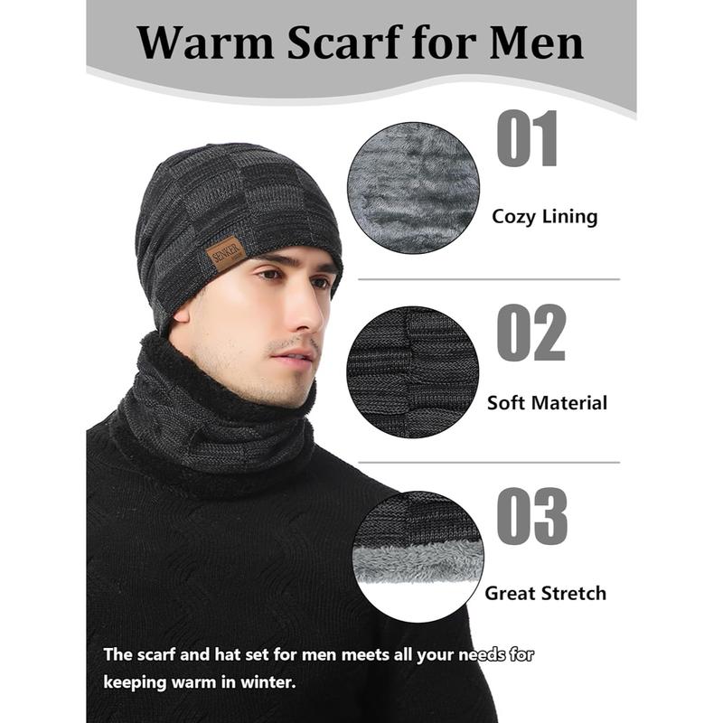 3 Pieces Winter Hat Scarf and Gloves Set for Men and Women, Knit Slouchy Beanie Cap Neck Warmer Screen - Touch Texting Gloves